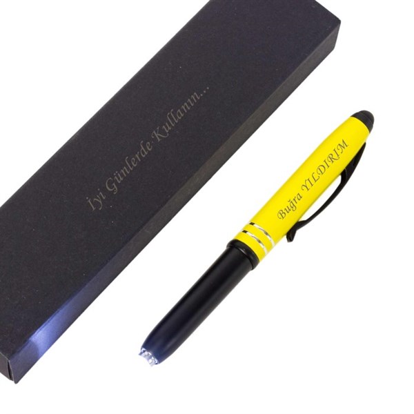 ​İsme Özel Işıklı Metal Roller Tablet Kalemi Sarı