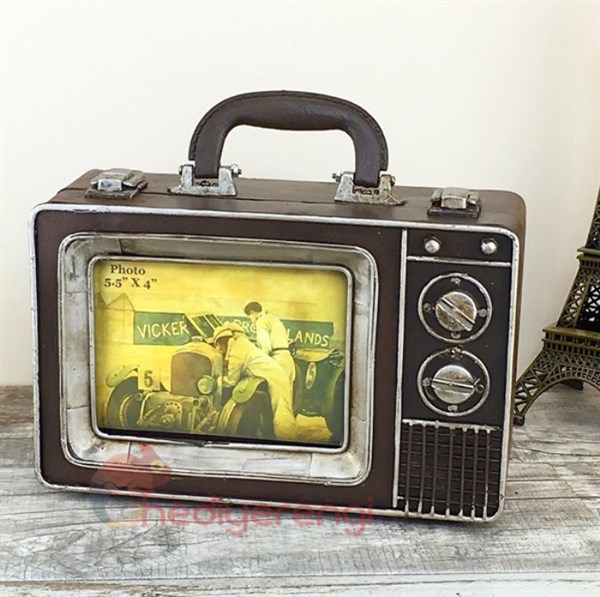 Nostaljik Metal Tv Tasarımlı Bavul Resim Çerçevesi ve Saklama Kutusu