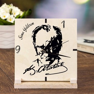  Kişiye Özel Baskılı Masaüstü Dekoratif Taş Masa Saati - Kemal Atatürk