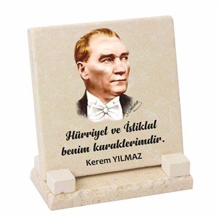  Kişiye Özel Masaüstü İsimlik Kare Taş - Atatürk M4
