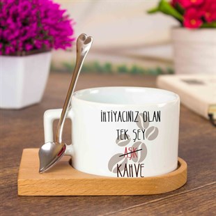 Ahşap Tepsili Kahve Çay Fincanı Seti - İhtiyacın Kahve 