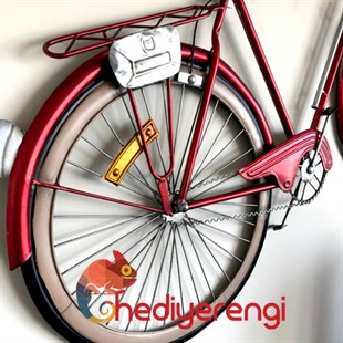 Dev Boyutlu Metal Kabartmalı Klasik Bisiklet Duvar Panosu Kırmızı