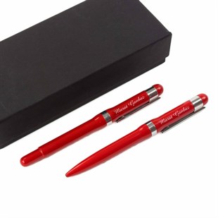 İsme Özel 2'li Roller ve Tükenmez Kalem Seti Kırmızı