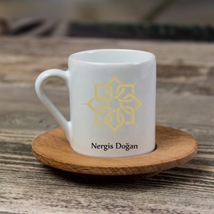 İsme Özel Hediyelik Türk Kahvesi Fincanı Seti Ahşap Kutulu - Gold Motif