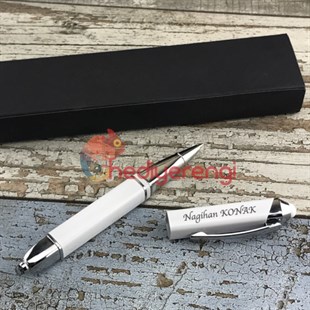 İsme Özel Işıklı Metal Roller Tablet Kalemi Beyaz