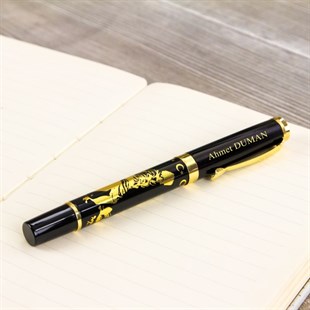 İsme Özel K. Atatürk Temalı Altın Rengi İşlemeli Roller Kalem​ Tasarım Kutulu