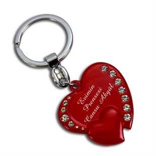 İsme Özel Kalp Tasarımlı Kırmızı Metal Anahtarlık M2 