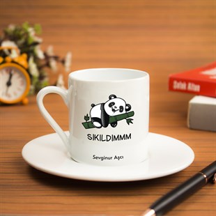 İsme Özel Panda Temalı Türk Kahvesi Fincanı Seti