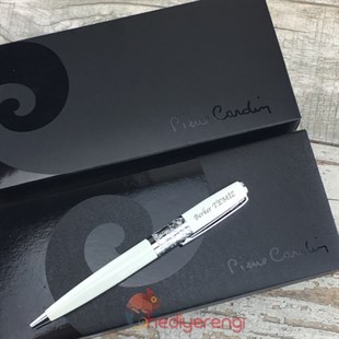 İsme Özel Pierre Cardin Desenli Orta Gövde Tükenmez Kalem Beyaz PC121W