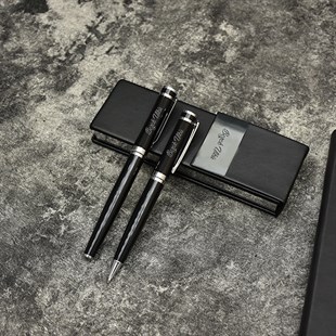 İsme Özel Premium Roller ve Tükenmez Kalem Seti Tasarım Kutulu - Siyah