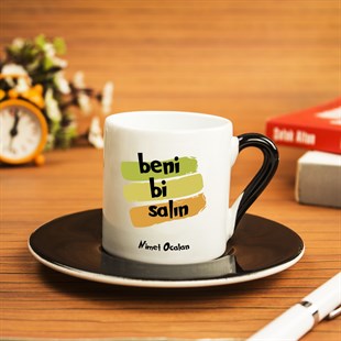 İsme Özel Siyah Renk Detaylı Türk Kahvesi Fincanı Seti - Beni Bi Salın Temalı
