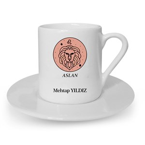 İsme Özel Türk Kahvesi Fincanı Seti - Aslan Burcu