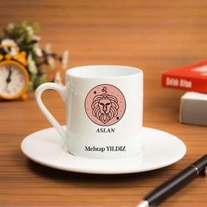 İsme Özel Türk Kahvesi Fincanı Seti - Aslan Burcu