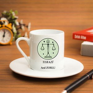 İsme Özel Türk Kahvesi Fincanı Seti - Terazi Burcu