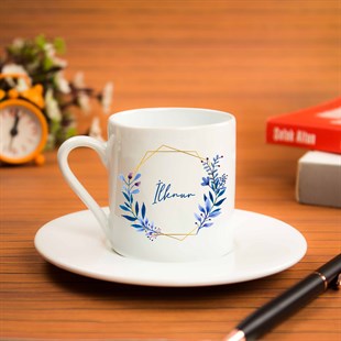 Kişiye Özel 2'li Kahve Fincanı Seti-Çiçek Tasarımlı