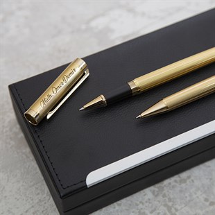 Kişiye Özel Exclusive Bradley Marka Gold Tasarımlı Tükenmez Ve Roller Kalem Seti