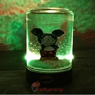 Mickey Mouse Temalı Şişe Tasarımlı Işıklı Su Küresi ve Biblo