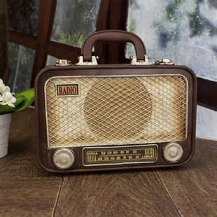 Nostaljik Dekoratif Metal Radyo Görünümlü Bavul - Kahverengi