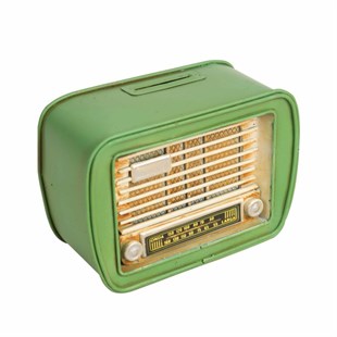 Nostaljik Dekoratif Metal Radyo Kumbara - Yeşil