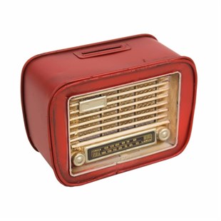 Nostaljik Dekoratif Metal Radyo Kumbara - Kırmızı