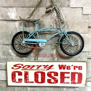 Nostaljik Metal Bisiklet Temalı Open-Closed Kapı Askısı Büyük Boy​