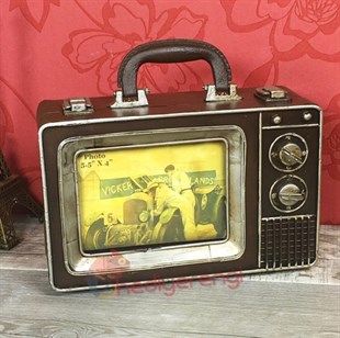 Nostaljik Metal Tv Tasarımlı Bavul Resim Çerçevesi ve Saklama Kutusu