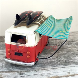 Nostaljik Metal Vosvos Minibüs Karavan Tenteli Büyük Boy Kırmızı (M5302)