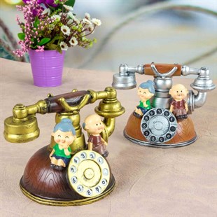 Nostaljik Telefon Tasarımlı Nine Dede Temalı Dekoratif Kumbara