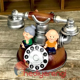 Nostaljik Telefon Tasarımlı Nine Dede Temalı Dekoratif Kumbara