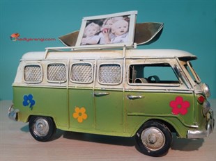 Yeşil Vosvos Minibüs Kumbara ve Resim Çerçevesi Büyük Boy